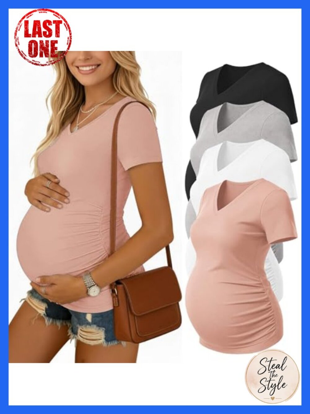 Maternity V-Neck Ruched T-Shirt 4 Pack Pregnancy Summer Tops